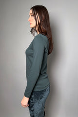 Fabiana Filippi Ribbed Jersey Top with Sequin Knit Collar in Dark Teal