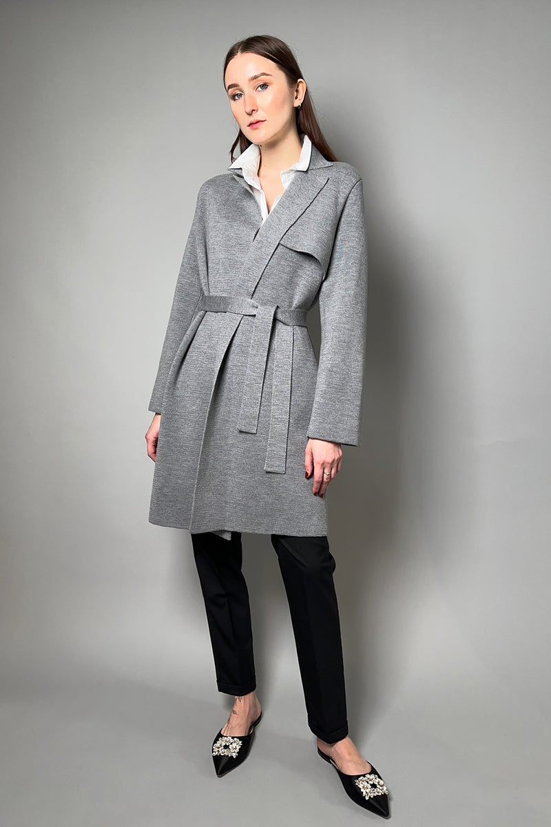 Fabiana Filippi Knitted Wool Trench Coat in Grey Melange