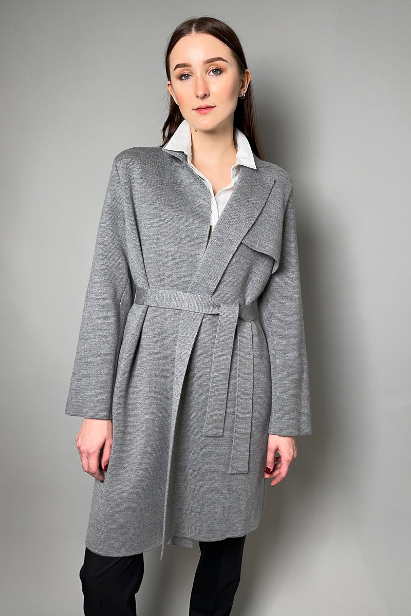 Fabiana Filippi Knitted Wool Trench Coat in Grey Melange