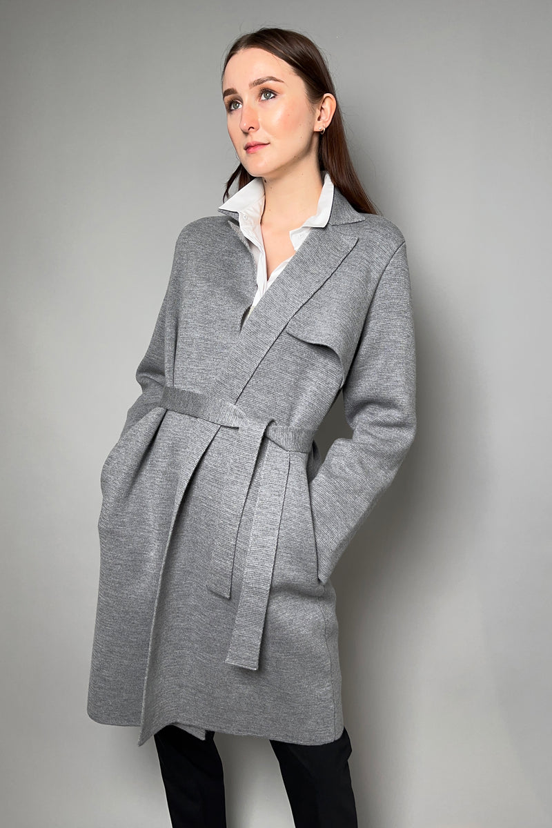 Fabiana Filippi Knitted Wool Trench Coat in Grey Melange