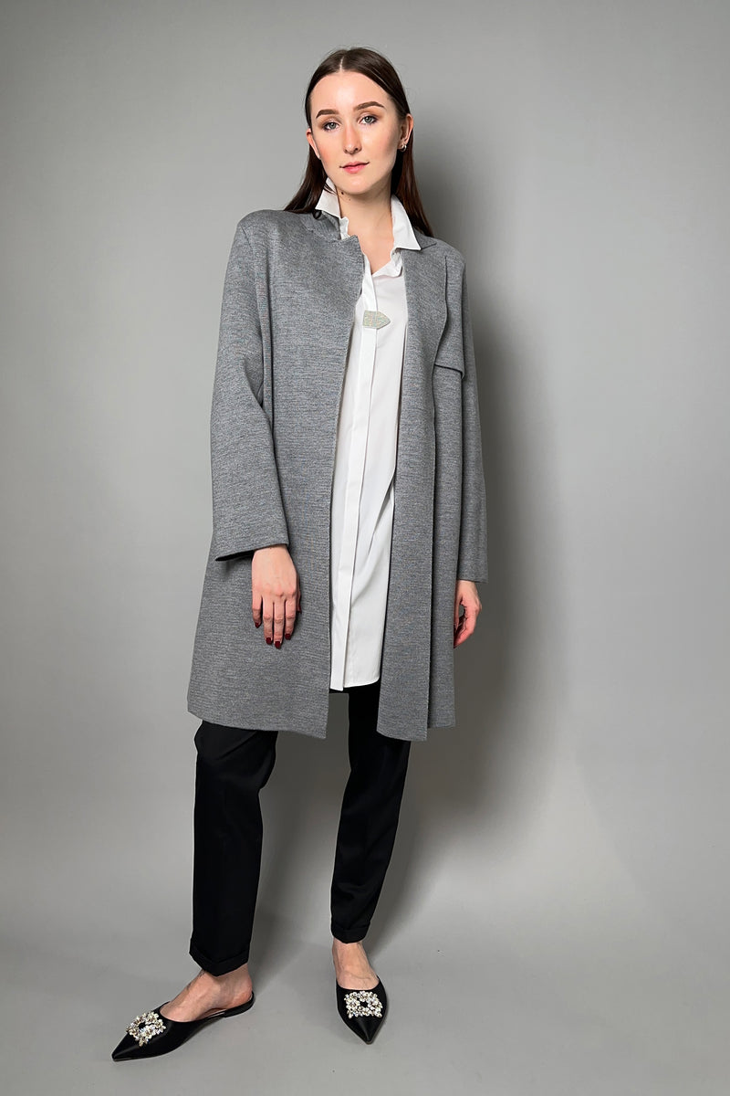 Fabiana Filippi Knitted Wool Trench Coat in Grey Melange