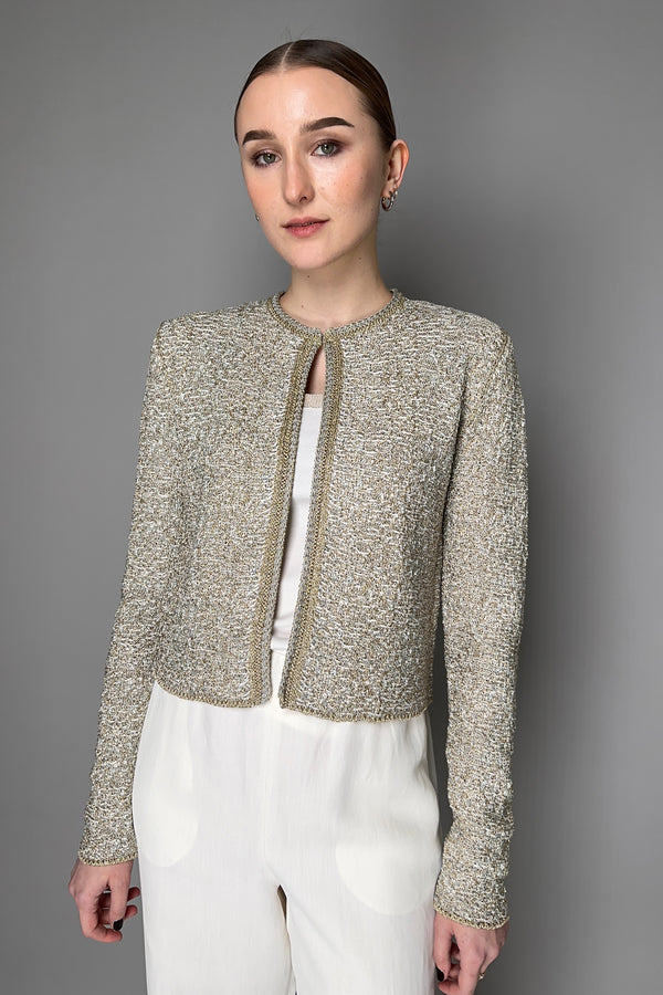 Fabiana Filippi Bouclé Cardigan in White and Grey with Gold Lurex