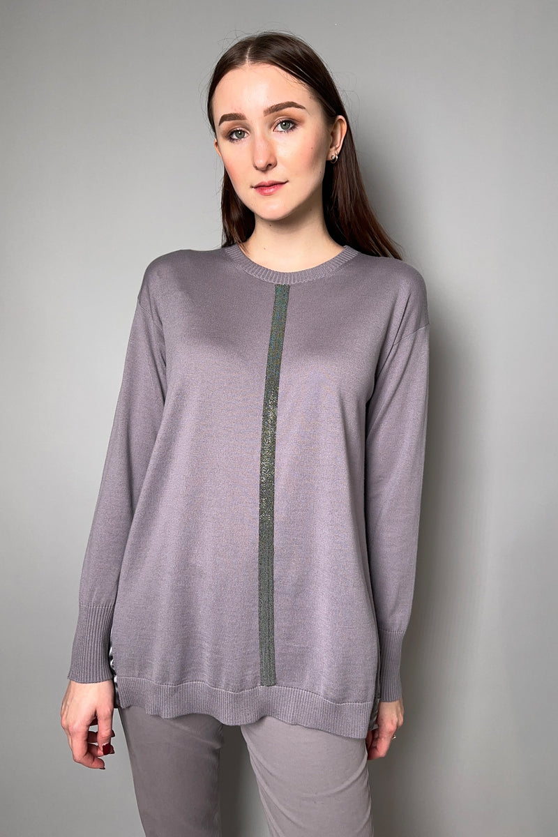 Fabiana Filippi Long Knit Sweater with Brilliant Beading and Satin Back in Mauve
