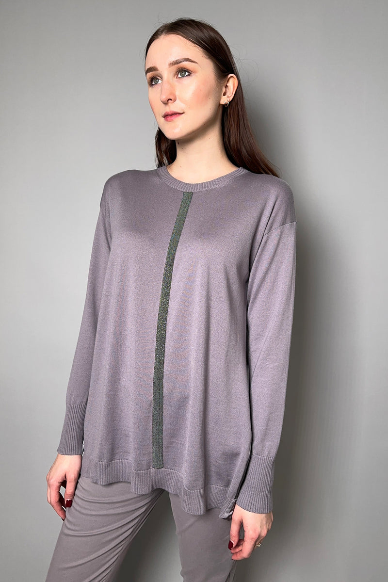 Fabiana Filippi Long Knit Sweater with Brilliant Beading and Satin Back in Mauve