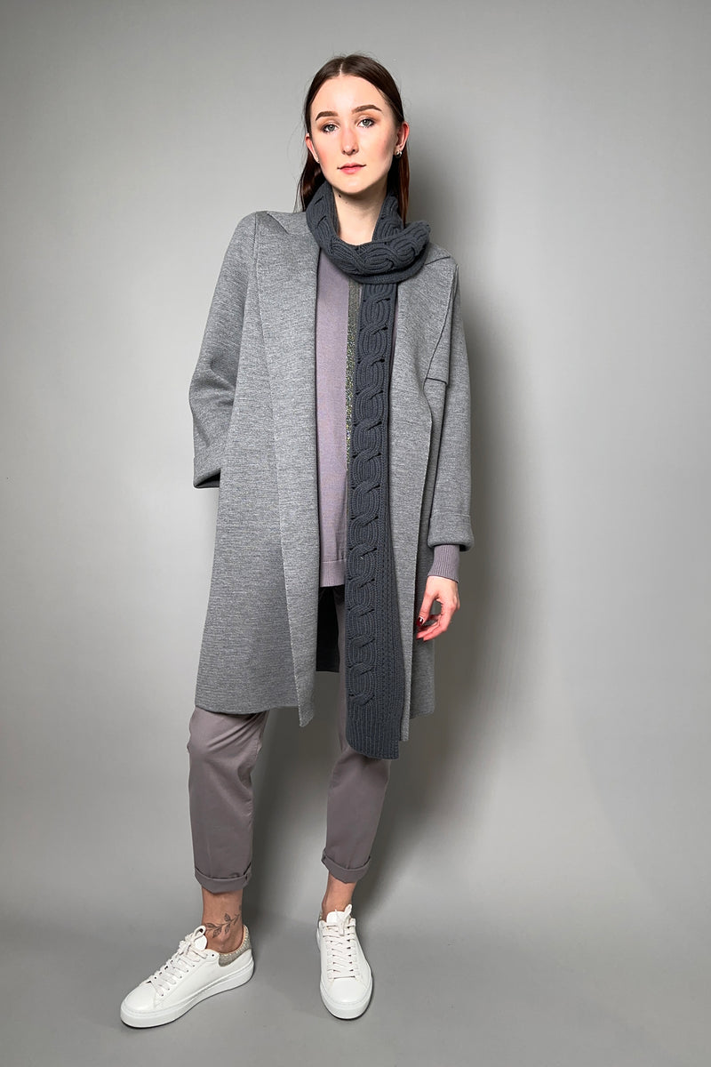 Fabiana Filippi Knitted Wool Trench Coat in Grey Melange