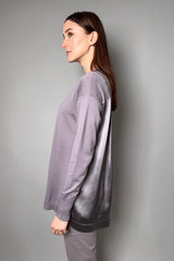 Fabiana Filippi Long Knit Sweater with Brilliant Beading and Satin Back in Mauve