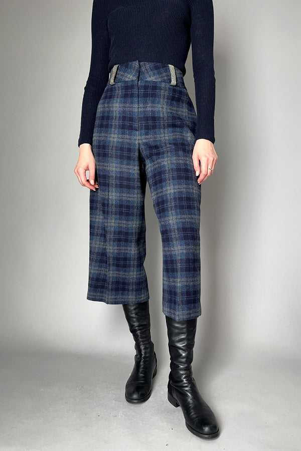 Fabiana Filippi Merino Wool Plaid Flannel Trousers in Teal