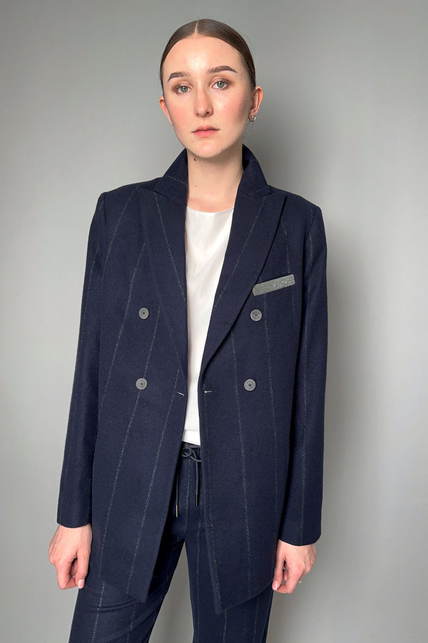 Fabiana Filippi Merino Wool Pinstripe Flannel Blazer in Navy- Ashia Mode- Vancouver, BC