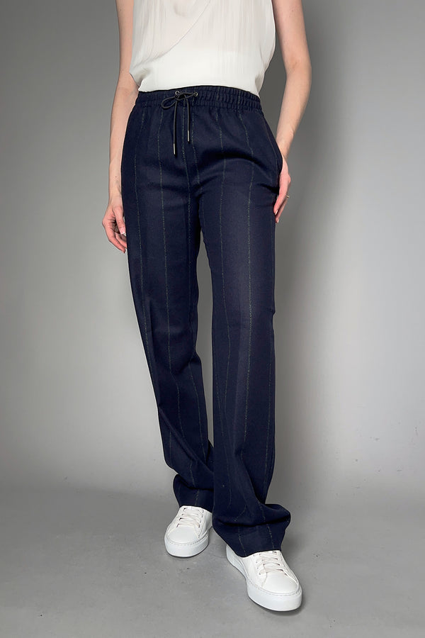 Fabiana Filippi Merino Wool Pinstripe Flannel Trousers in Navy- Ashia Mode- Vancouver, BC