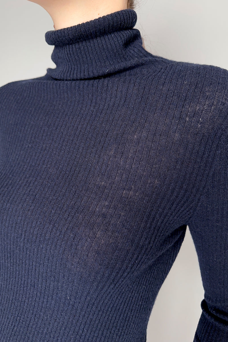 Fabiana Filippi Slim Fit Ribbed Turtleneck Sweater in Dark Navy- Ashia Mode- Vancouver, BC