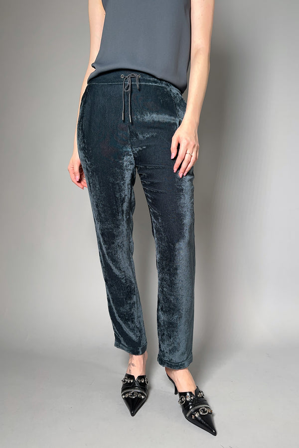 Fabiana Filippi Crushed Velvet Joggers in Dark Teal Vancouver. Shop Online or in Store.