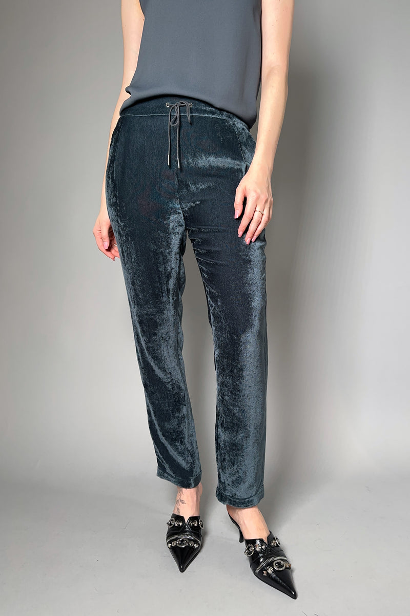 Fabiana Filippi Crushed Velvet Joggers in Dark Teal Vancouver. Shop Online or in Store.