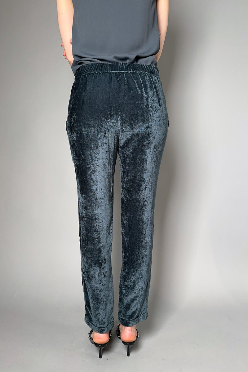 Fabiana Filippi Crushed Velvet Joggers in Dark Teal Vancouver. Shop Online or in Store.