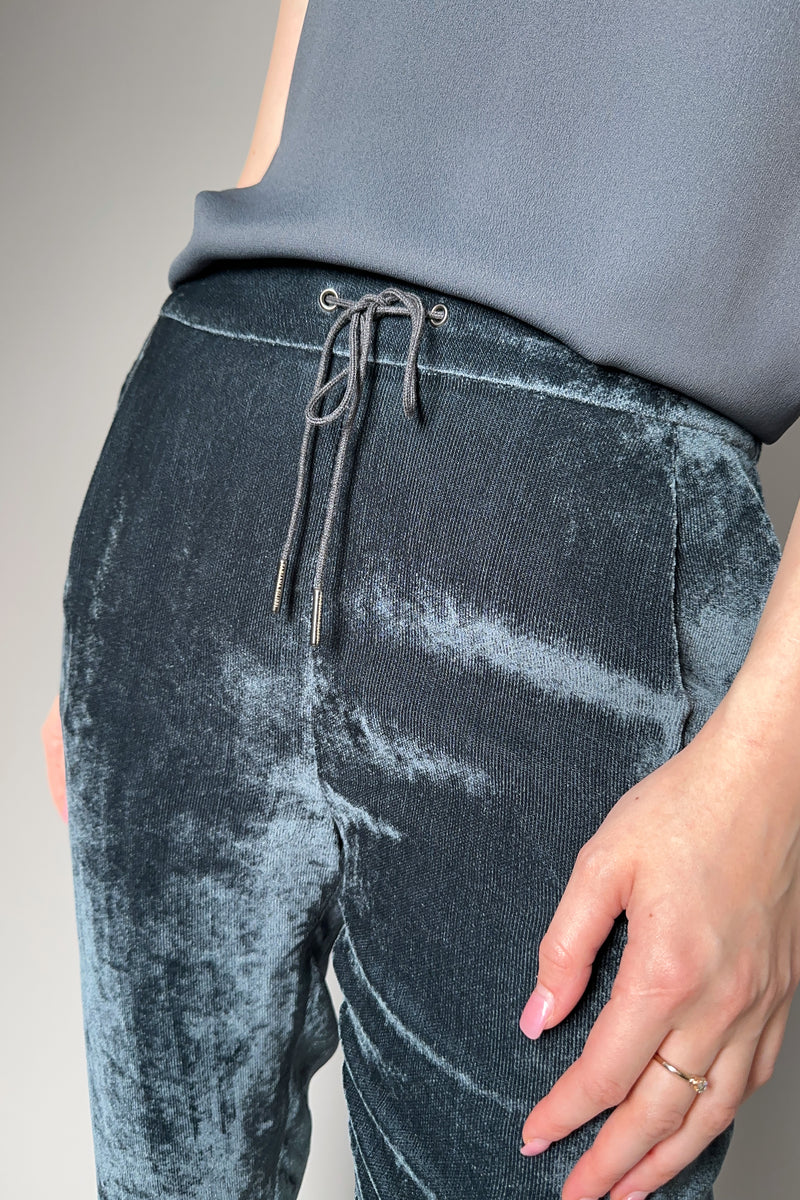 Fabiana Filippi Crushed Velvet Joggers in Dark Teal Vancouver. Shop Online or in Store.