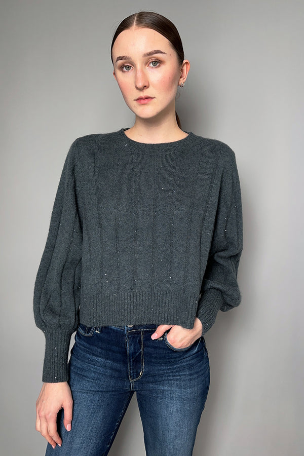 Fabiana Filippi Sequin Wide Rib Crew Neck Sweater in Sage Green- Ashia Mode- Vancouver, BC