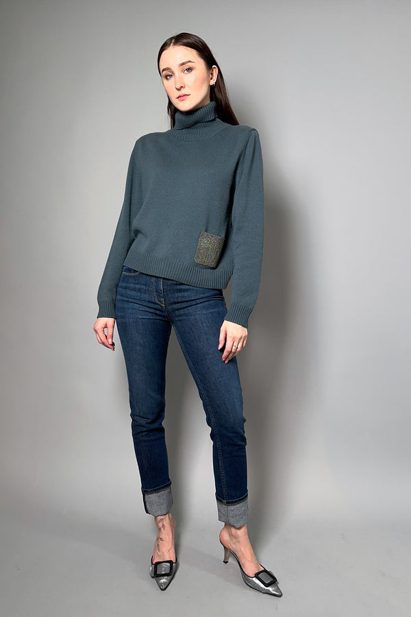 Fabiana Filippi Cashmere Sweater with Brilliant Pocket in Dark Teal