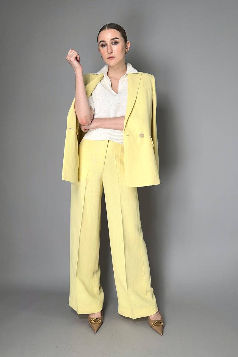 Fabiana Filippi Linen-Silk Double Breasted Blazer in Pale Yellow
