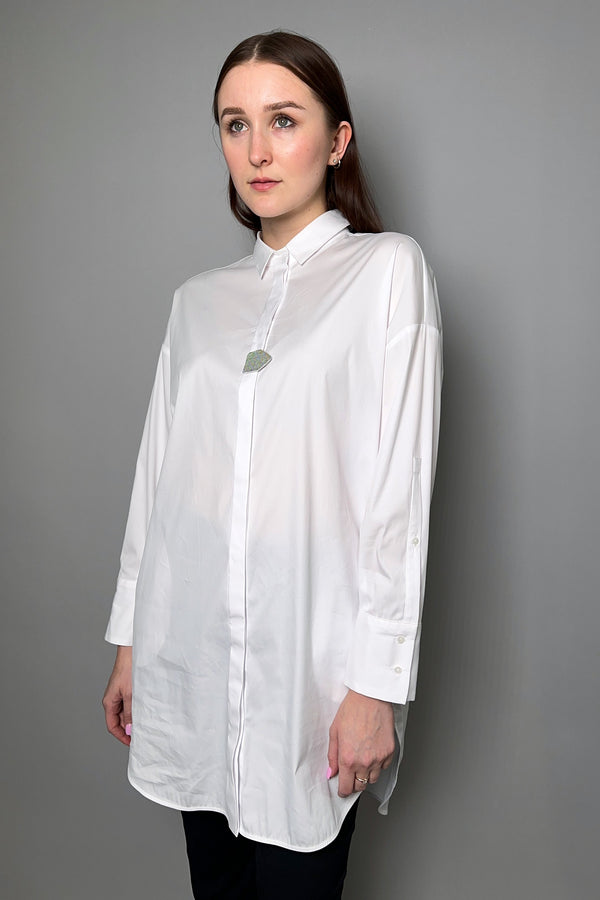 Fabiana Filippi Long Cotton Shirt with Brilliant Placket Detail in White