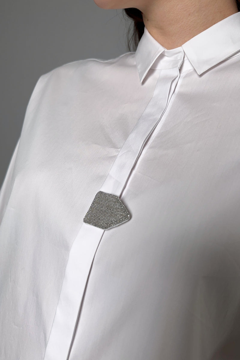 Fabiana Filippi Long Cotton Shirt with Brilliant Placket Detail in White