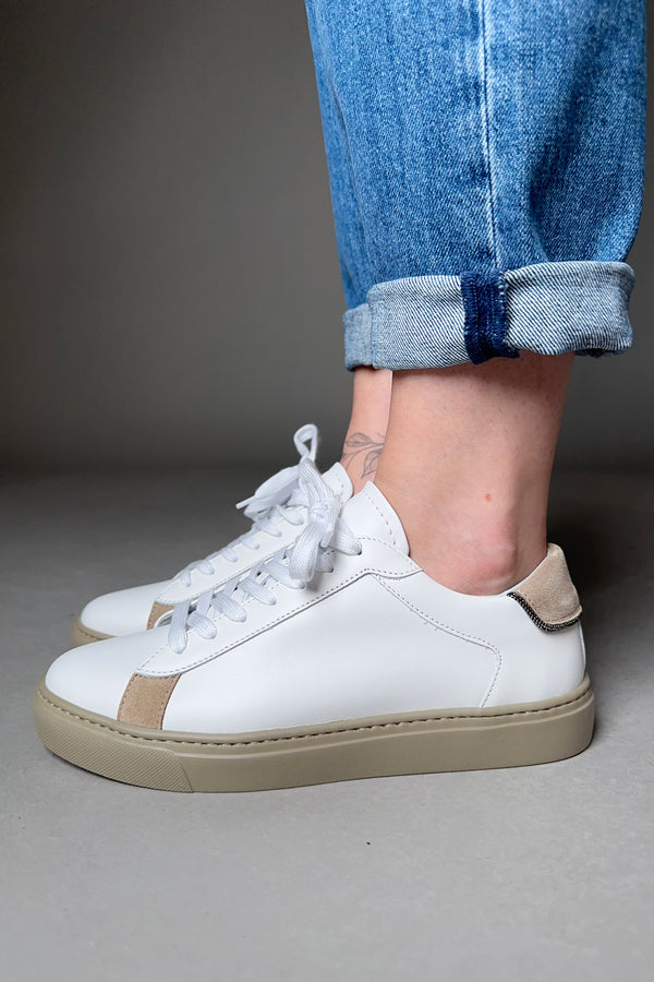 Fabiana Filippi Sneakers with Brilliant Beading in White and Beige