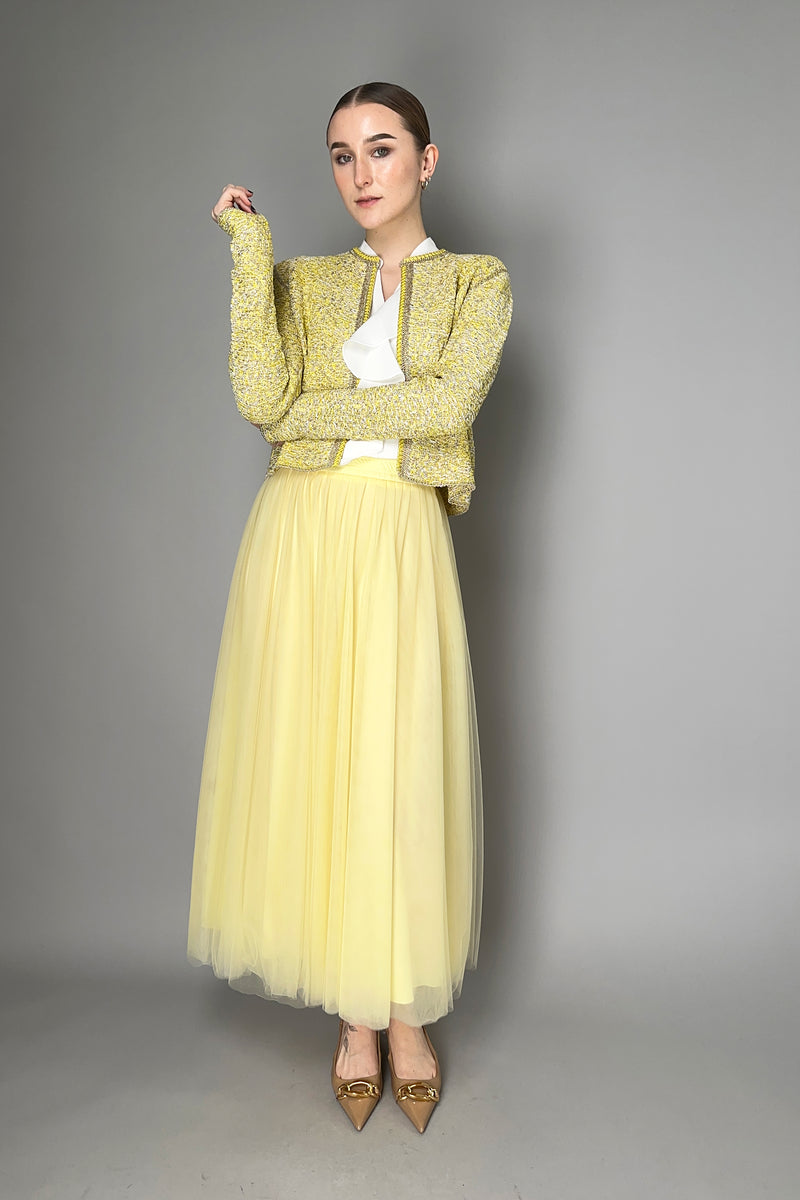 Fabiana Filippi Bouclé Cardigan in Yellow and White with Gold Lurex