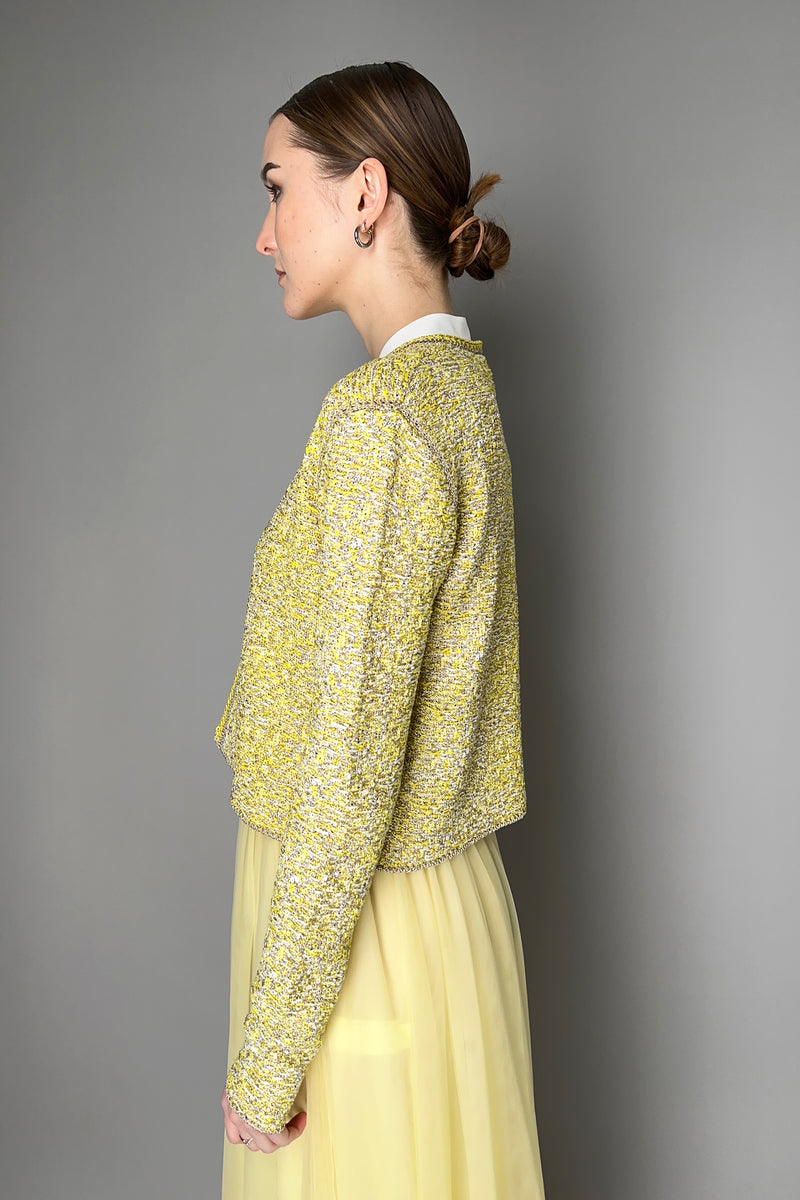 Fabiana Filippi Bouclé Cardigan in Yellow and White with Gold Lurex