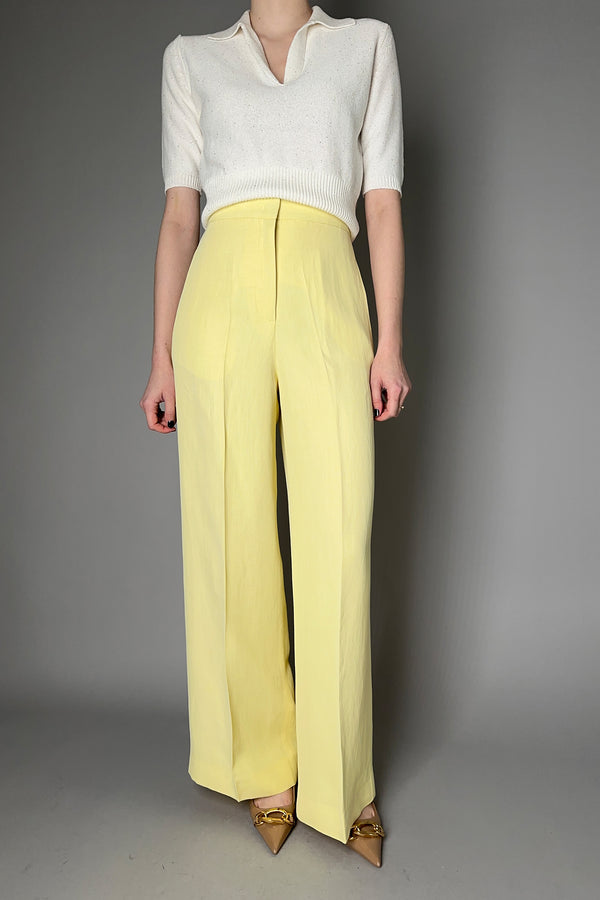Fabiana Filippi Linen-Silk Wide Leg Trousers in Pale Yellow