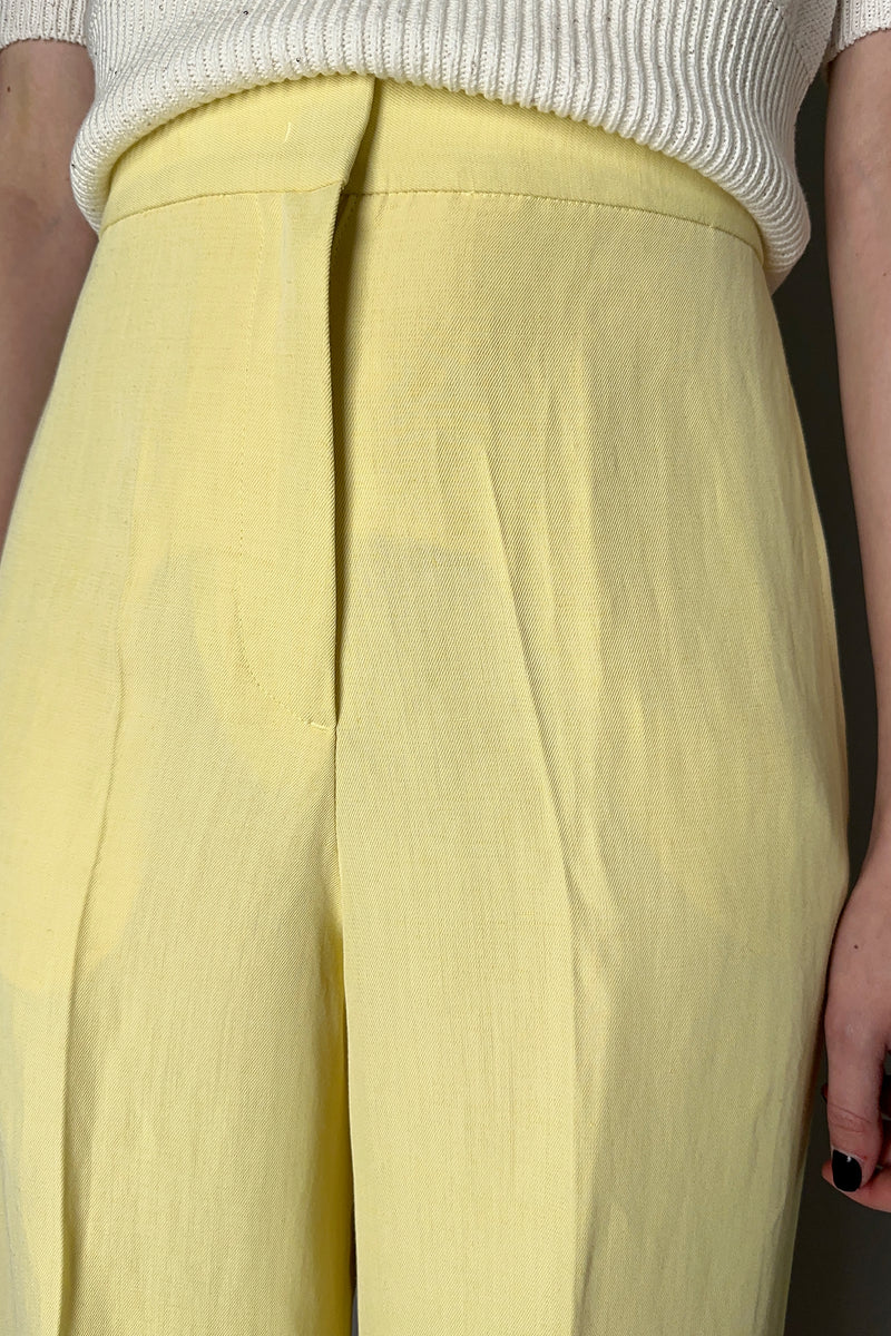 Fabiana Filippi Linen-Silk Wide Leg Trousers in Pale Yellow