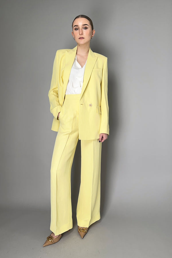 Fabiana Filippi Linen-Silk Double Breasted Blazer in Pale Yellow Vancouver. Shop Online or in Store.
