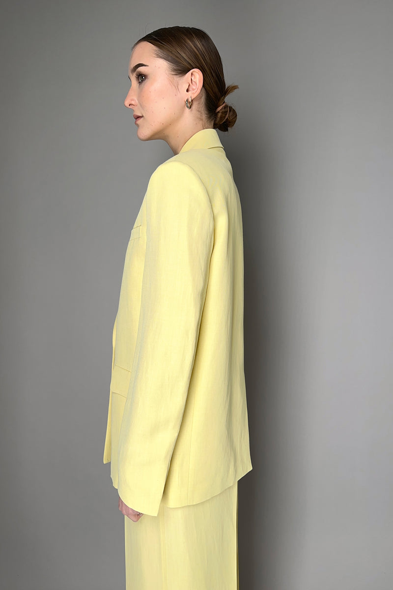 Fabiana Filippi Linen-Silk Double Breasted Blazer in Pale Yellow