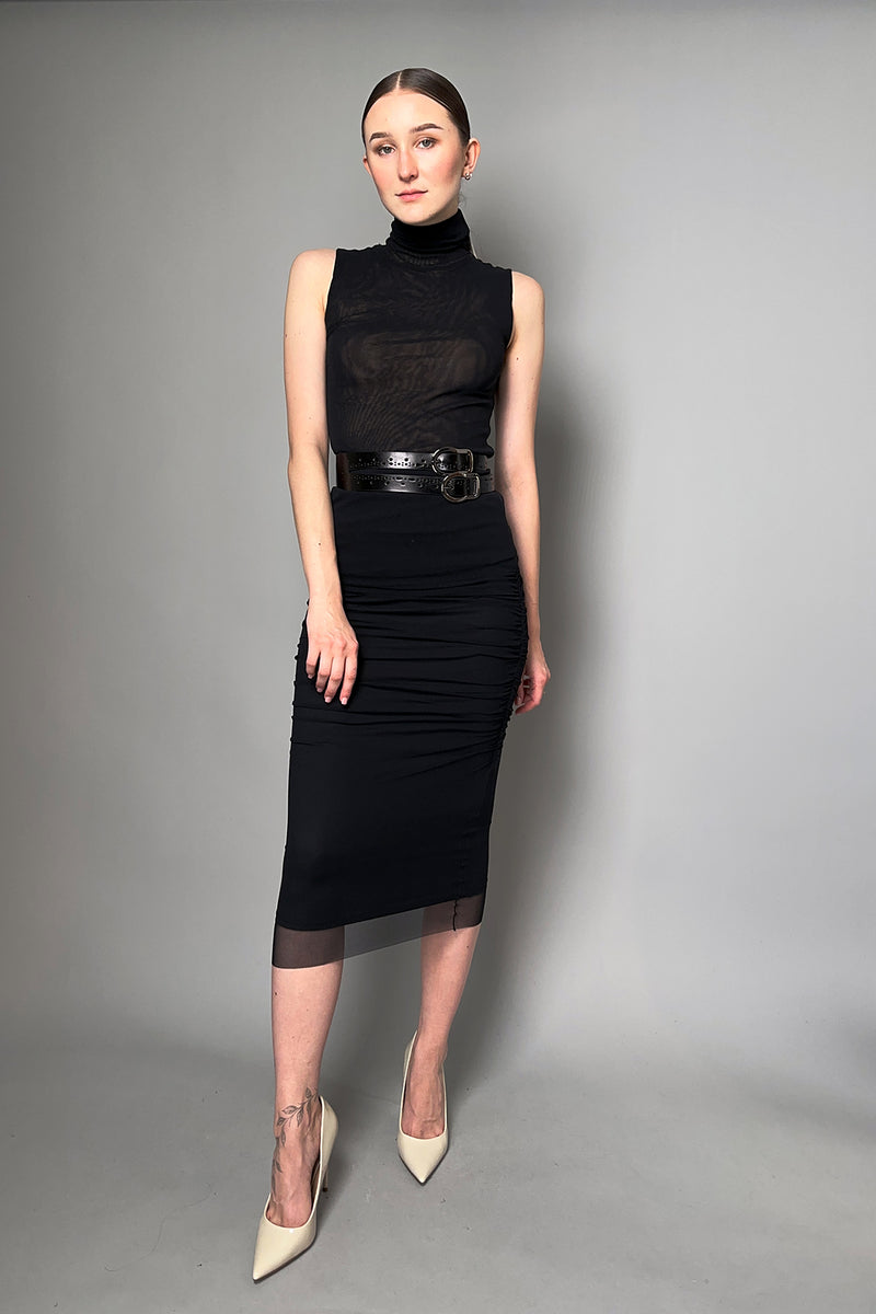 Fuzzi Ruched Midi Skirt in Black- Ashia Mode- Vancouver, BC