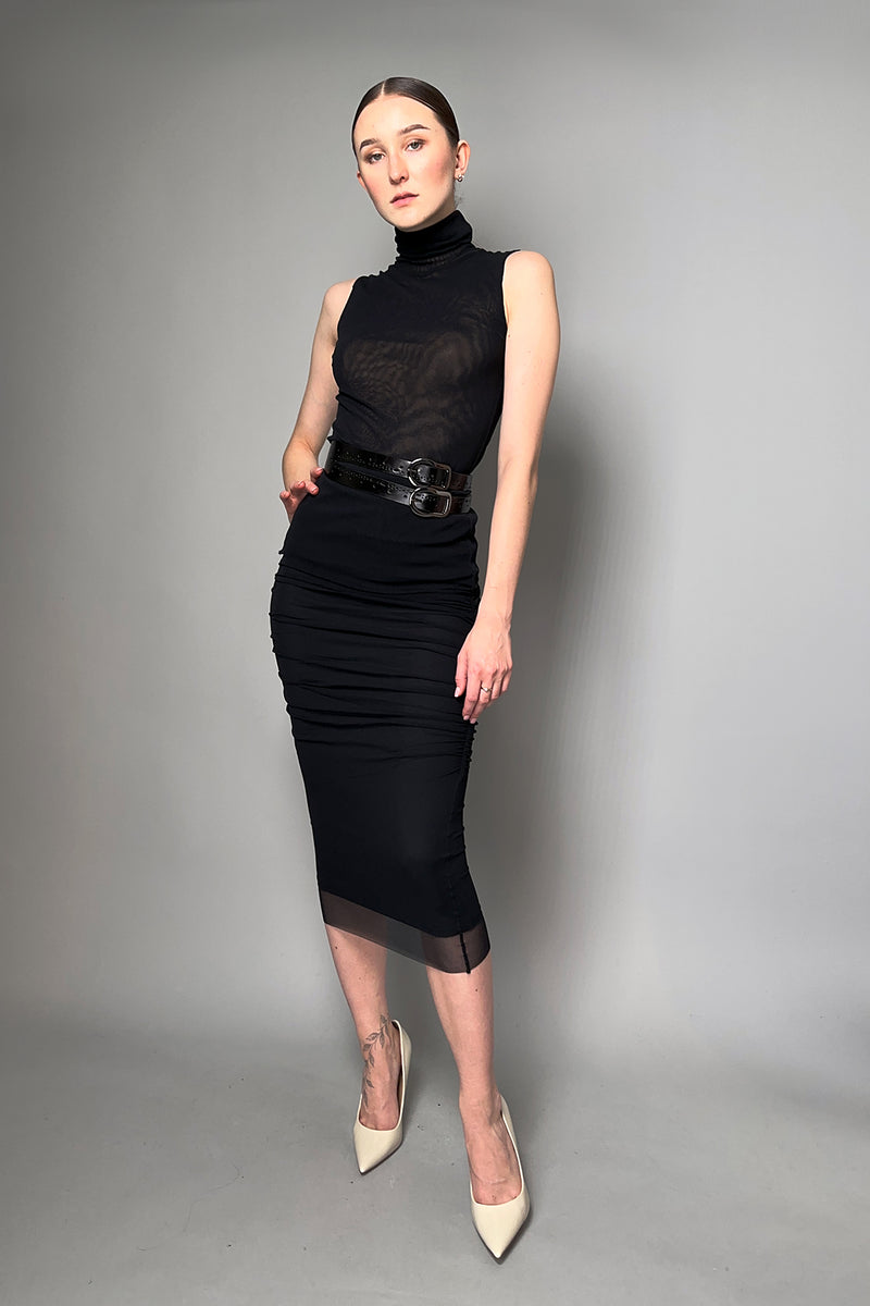 Fuzzi Ruched Midi Skirt in Black- Ashia Mode- Vancouver, BC