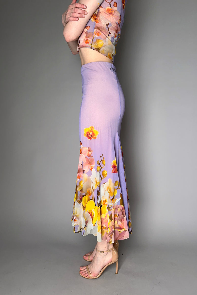 Fuzzi Blooming Florals Flared Tulle Skirt in Lavender