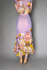 Fuzzi Blooming Florals Flared Tulle Skirt in Lavender