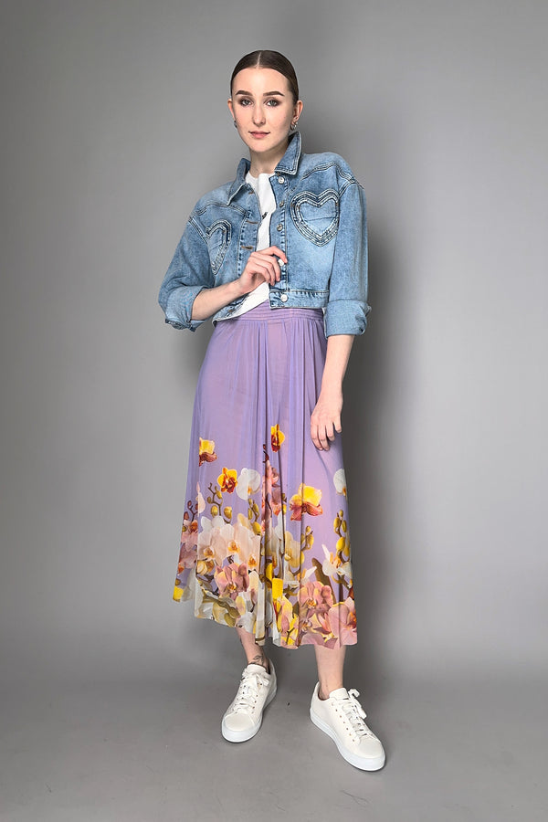 Fuzzi Blooming Florals Pleated Tulle Skirt in Lavender