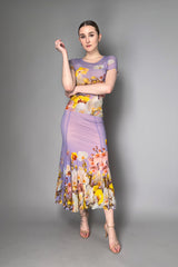 Fuzzi Blooming Florals Flared Tulle Skirt in Lavender