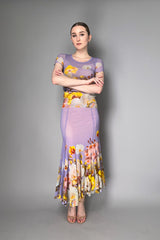 Fuzzi Blooming Florals Flared Tulle Skirt in Lavender