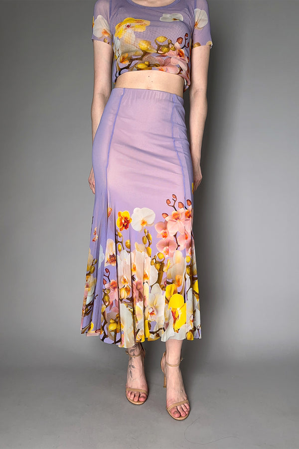 Fuzzi Blooming Florals Flared Tulle Skirt in Lavender
