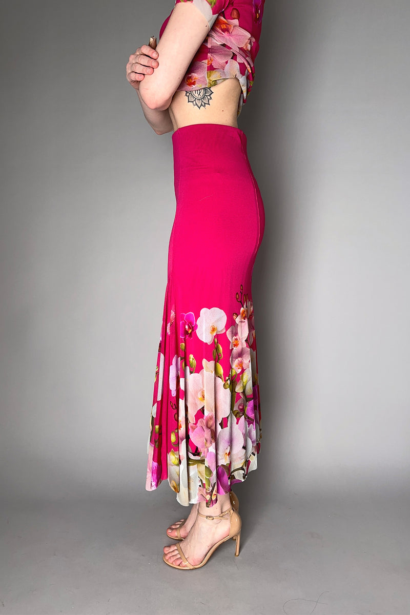 Fuzzi Blooming Florals Flared Tulle Skirt in Fuchsia