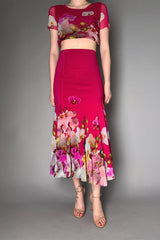 Fuzzi Blooming Florals Flared Tulle Skirt in Fuchsia