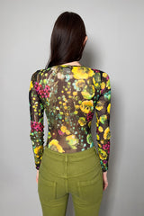 Fuzzi Floral Stretch Tulle Bodysuit in Yellow and Green Flowers - Ashia Mode - Vancouver, BC