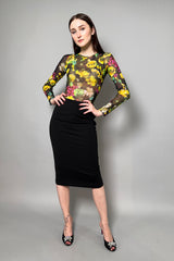Fuzzi Floral Stretch Tulle Bodysuit in Yellow and Green Flowers - Ashia Mode - Vancouver, BC