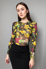 Fuzzi Floral Stretch Tulle Bodysuit in Yellow and Green Flowers - Ashia Mode - Vancouver, BC