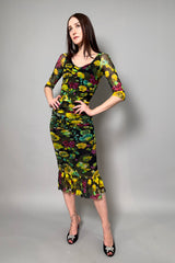 Fuzzi Ruched Floral Tulle Dress in Yellow and Green Vancouver. Shop Online or in Store.