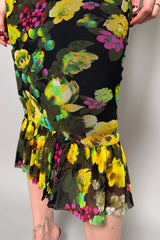 Fuzzi Ruched Floral Tulle Dress in Yellow and Green - Ashia Mode - Vancouver, BC