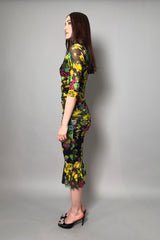 Fuzzi Ruched Floral Tulle Dress in Yellow and Green Vancouver. Shop Online or in Store.