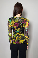 Fuzzi Stretch Tulle Wrap Effect Top in Yellow and Green Flowers - Ashia Mode - Vancouver, BC