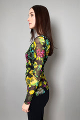 Fuzzi Stretch Tulle Wrap Effect Top in Yellow and Green Flowers - Ashia Mode - Vancouver, BC
