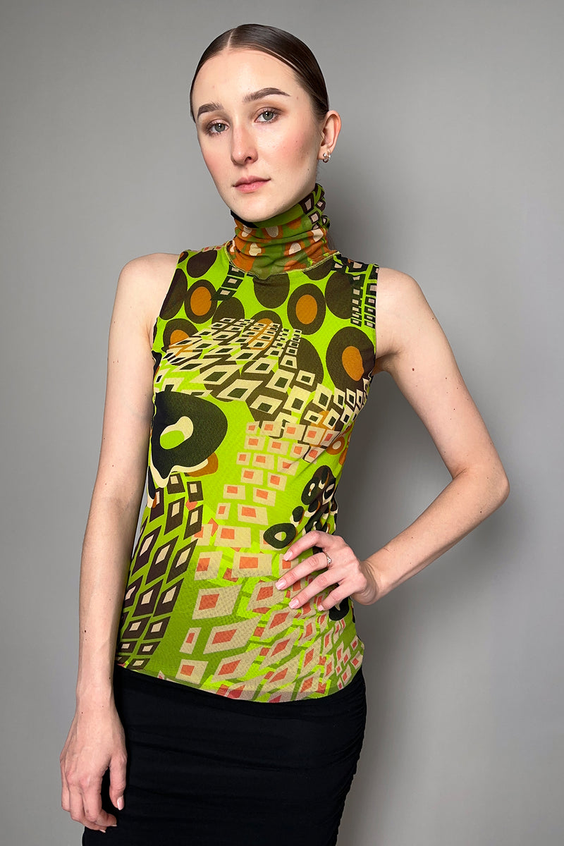 Fuzzi Abstract Print Tulle Tank Top in Green- Ashia Mode- Vancouver, BC