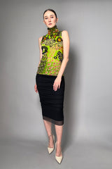 Fuzzi Abstract Print Tulle Tank Top in Green- Ashia Mode- Vancouver, BC